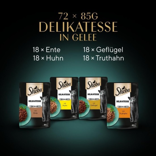 Sheba delicacy in jelly, wet cat food with a fine selection of poultry, 72 x 85 g Sheba delicacy in jelly, wet cat food with a fine selection of poultry, 72 x 85 g