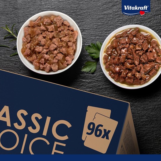 Vitakraft Poésie Classic Storage Pack, Wet Cat Food in Sauce, with Chicken, Turkey, Beef, Salmon, No Added Sugar and Grains (1 Pack of 96 x 85 g) Vitakraft Poésie Classic Storage Pack, Wet Cat Food in Sauce, with Chicken, Turkey, Beef, Salmon, No Added Sugar and Grains (1 Pack of 96 x 85 g)