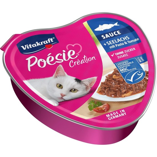 Vitakraft Poésie Création Wet Cat Food in Sauce, with Pollock, with Pasta and Tomato, No Added Sugar and Grains (1 x 85 g) Vitakraft Poésie Création Wet Cat Food in Sauce, with Pollock, with Pasta and Tomato, No Added Sugar and Grains (1 x 85 g)
