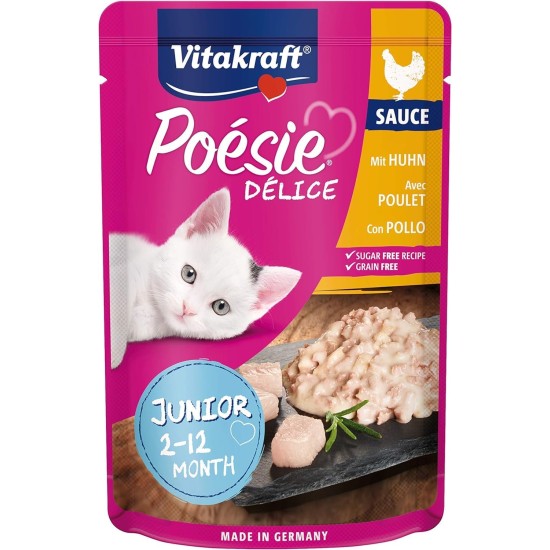 Vitakraft Poésie Délice, Junior, Wet Cat Food in Sauce, with Chicken for Young Cats, No Added Sugar and Grains (1 x 85 g) Vitakraft Poésie Délice, Junior, Wet Cat Food in Sauce, with Chicken for Young Cats, No Added Sugar and Grains (1 x 85 g)