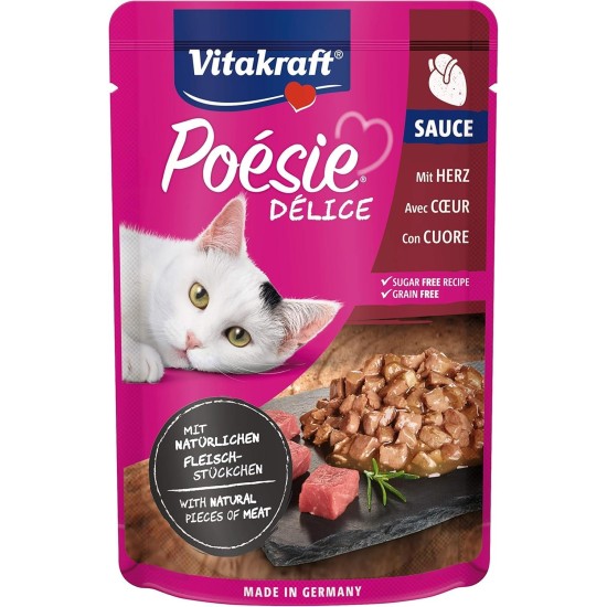Vitakraft Poésie Délice, Wet Cat Food in Sauce, with Heart, No Added Sugar and Grains (1 x 85 g) Vitakraft Poésie Délice, Wet Cat Food in Sauce, with Heart, No Added Sugar and Grains (1 x 85 g)