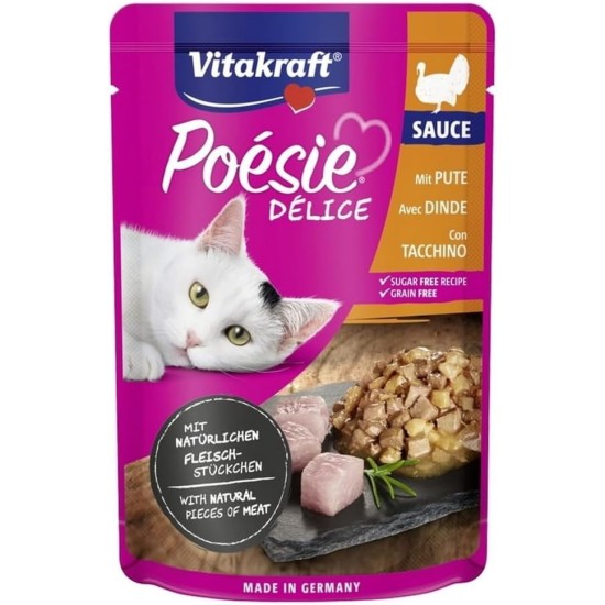 Vitakraft Poésie Délice, Wet Cat Food in Sauce, with Heart, No Added Sugar and Grains (1 x 85 g) Vitakraft Poésie Délice, Wet Cat Food in Sauce, with Heart, No Added Sugar and Grains (1 x 85 g)