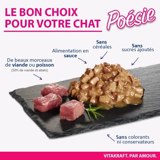 Vitakraft Poésie Délice, Wet Cat Food in Sauce, with Heart, No Added Sugar and Grains (1 x 85 g) Vitakraft Poésie Délice, Wet Cat Food in Sauce, with Heart, No Added Sugar and Grains (1 x 85 g)