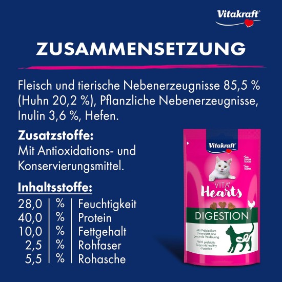 Vitakraft Vita Hearts Digestion Soft Cat Snack for Healthy Digestion with Chicken (1 x 40 g) Vitakraft Vita Hearts Digestion Soft Cat Snack for Healthy Digestion with Chicken (1 x 40 g)