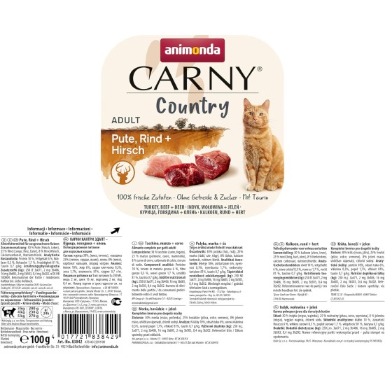animonda Carny Adult Country Cat Food, Wet Food for Cats in Practical Portion Bowl with Chicken, Turkey + Trout, 32 x 100 g animonda Carny Adult Country Cat Food, Wet Food for Cats in Practical Portion Bowl with Chicken, Turkey + Trout, 32 x 100 g