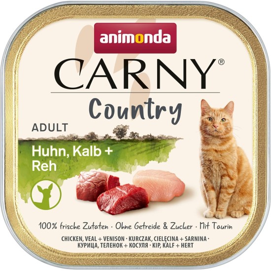 animonda Carny Adult Country Cat Food, Wet Food for Cats in Practical Portion Bowl with Chicken, Veal and Deer, 32 x 100 g animonda Carny Adult Country Cat Food, Wet Food for Cats in Practical Portion Bowl with Chicken, Veal and Deer, 32 x 100 g