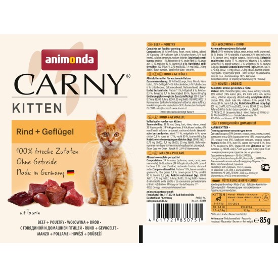 animonda Carny Cat Wet Food Kitten Baby Paté (12 x 200 g), Kitten Grain-Free Cat Wet Food without Sugar for Growing Kittens up to 1 Year, with Fresh Ingredients animonda Carny Cat Wet Food Kitten Baby Paté (12 x 200 g), Kitten Grain-Free Cat Wet Food without Sugar for Growing Kittens up to 1 Year, with Fresh Ingredients