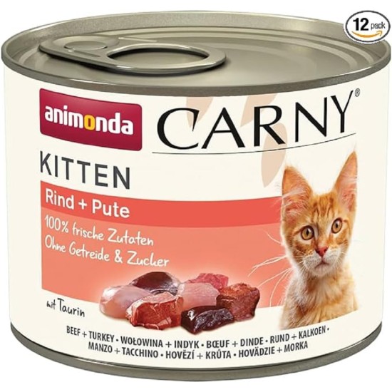 animonda Carny Cat Wet Food Kitten Baby Paté (12 x 200 g), Kitten Grain-Free Cat Wet Food without Sugar for Growing Kittens up to 1 Year, with Fresh Ingredients animonda Carny Cat Wet Food Kitten Baby Paté (12 x 200 g), Kitten Grain-Free Cat Wet Food without Sugar for Growing Kittens up to 1 Year, with Fresh Ingredients