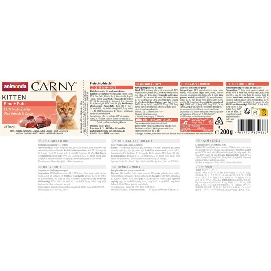 animonda Carny Cat Wet Food Kitten Baby Paté (12 x 200 g), Kitten Grain-Free Cat Wet Food without Sugar for Growing Kittens up to 1 Year, with Fresh Ingredients animonda Carny Cat Wet Food Kitten Baby Paté (12 x 200 g), Kitten Grain-Free Cat Wet Food without Sugar for Growing Kittens up to 1 Year, with Fresh Ingredients