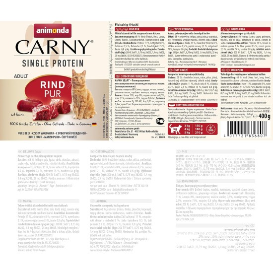 animonda Carny Single Protein Adult Cat Food, Wet, for Cats. animonda Carny Single Protein Adult Cat Food, Wet, for Cats.