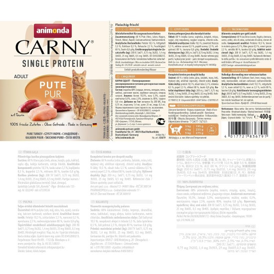 animonda Carny Single Protein Adult Cat Food, Wet, for Cats. animonda Carny Single Protein Adult Cat Food, Wet, for Cats.