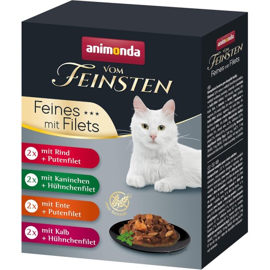 animonda Vom Feinsten Adult Cat Food, Wet Food for Adult Cats, Fine Fillets, with Veal + Chicken Fillet, 18 x 85 g animonda Vom Feinsten Adult Cat Food, Wet Food for Adult Cats, Fine Fillets, with Veal + Chicken Fillet, 18 x 85 g