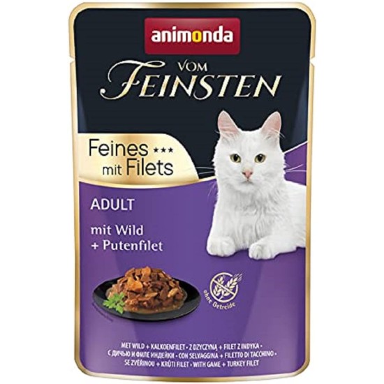 animonda Vom Feinsten Adult Cat Food, Wet Food for Adult Cats, Fine Fillets, with Veal + Chicken Fillet, 18 x 85 g animonda Vom Feinsten Adult Cat Food, Wet Food for Adult Cats, Fine Fillets, with Veal + Chicken Fillet, 18 x 85 g