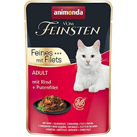 animonda Vom Feinsten Adult Cat Food, Wet Food for Adult Cats, Fine Fillets, with Veal + Chicken Fillet, 18 x 85 g animonda Vom Feinsten Adult Cat Food, Wet Food for Adult Cats, Fine Fillets, with Veal + Chicken Fillet, 18 x 85 g