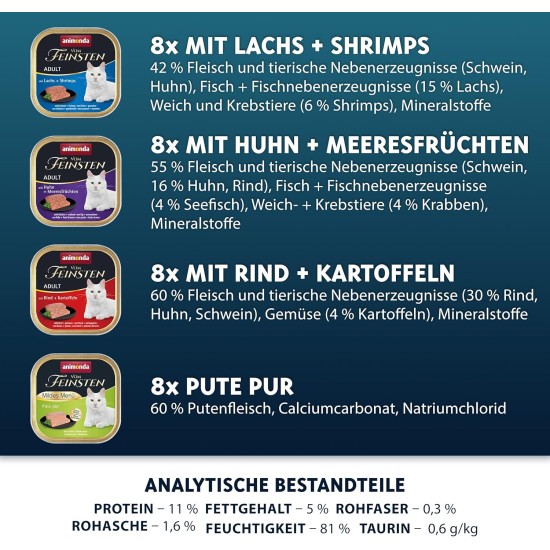 animonda Vom Feinsten Adult Fish & Meat Variety (32 x 100 g), Wet Food for Adult Cats, Cat Food without Grains and Sugar, Fine Piece Pies animonda Vom Feinsten Adult Fish & Meat Variety (32 x 100 g), Wet Food for Adult Cats, Cat Food without Grains and Sugar, Fine Piece Pies
