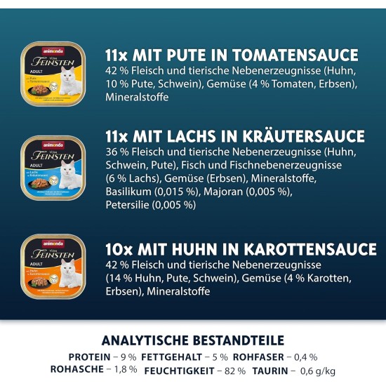 animonda Vom Feinsten Adult Fish & Meat Variety (32 x 100 g), Wet Food for Adult Cats, Cat Food without Grains and Sugar, Fine Piece Pies animonda Vom Feinsten Adult Fish & Meat Variety (32 x 100 g), Wet Food for Adult Cats, Cat Food without Grains and Sugar, Fine Piece Pies