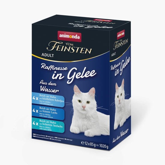 animonda Vom Feinsten Adult Sophistication Cat Food in Jelly, Water Mixpack (12 x 85 g), Wet Food with Taurine and Vitamin D3, No Added Sugar, Soy and Grains animonda Vom Feinsten Adult Sophistication Cat Food in Jelly, Water Mixpack (12 x 85 g), Wet Food with Taurine and Vitamin D3, No Added Sugar, Soy and Grains
