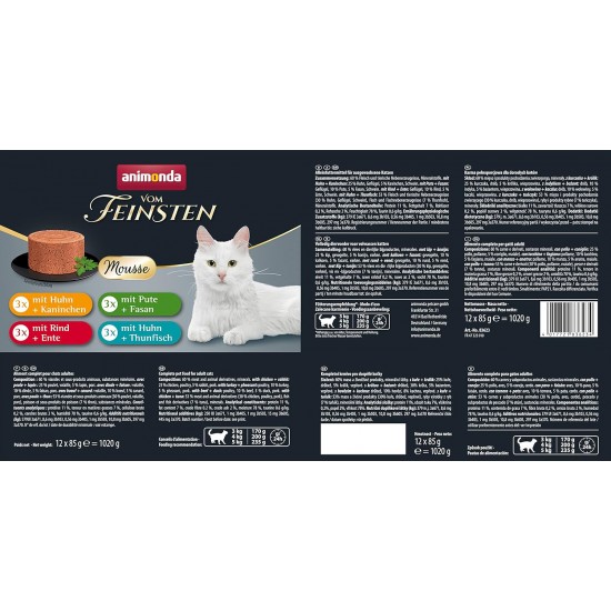 animonda vom Feinsten Mousse Cat Food Wet Beef + Duck (12 x 85 g), Grain-Free Cat Food Wet without Sugar, with Fresh, Meaty Ingredients animonda vom Feinsten Mousse Cat Food Wet Beef + Duck (12 x 85 g), Grain-Free Cat Food Wet without Sugar, with Fresh, Meaty Ingredients