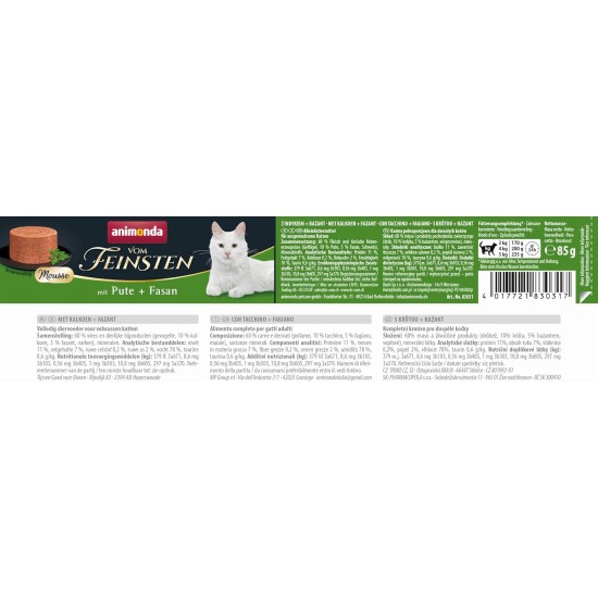 animonda vom Feinsten Mousse Wet Cat Food for Adult Cats, Sugar-Free, with Beef + Duck, 12 x 85 cm animonda vom Feinsten Mousse Wet Cat Food for Adult Cats, Sugar-Free, with Beef + Duck, 12 x 85 cm
