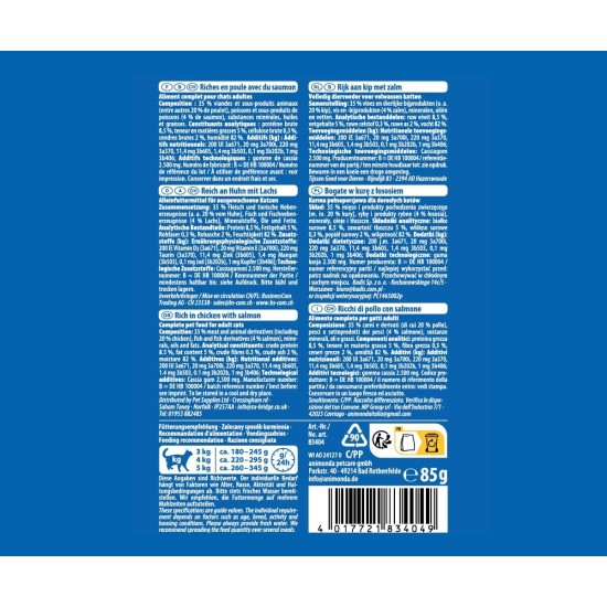 animonda vom Feinsten Premium Cat Food Wet in Jelly Sophistication Rich in Chicken with Salmon, 24 Portion Bags (24 x 85 g), Grain-Free Cat Wet Food without Sugar animonda vom Feinsten Premium Cat Food Wet in Jelly Sophistication Rich in Chicken with Salmon, 24 Portion Bags (24 x 85 g), Grain-Free Cat Wet Food without Sugar