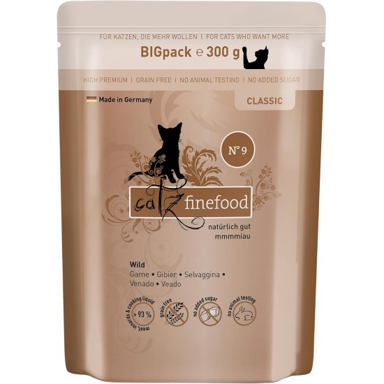 catz finefood Classic N° 9 Wild Feinkost Wet Cat Food, Premium Wet Food for Cats without Grain and Sugar with High Meat Content (6 x 300 g Bags) catz finefood Classic N° 9 Wild Feinkost Wet Cat Food, Premium Wet Food for Cats without Grain and Sugar with High Meat Content (6 x 300 g Bags)