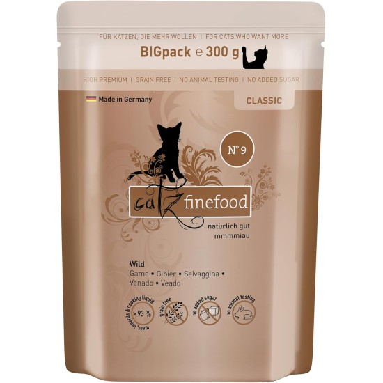 catz finefood Classic N° 9 Wild Feinkost Wet Cat Food, Premium Wet Food for Cats without Grain and Sugar with High Meat Content (6 x 300 g Bags) catz finefood Classic N° 9 Wild Feinkost Wet Cat Food, Premium Wet Food for Cats without Grain and Sugar with High Meat Content (6 x 300 g Bags)