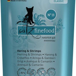 catz finefood N° 13 Herring & Shrimps Feinkost Wet Cat Food, Refined with Pumpkin & Aloe Vera, 16 x 85 g Bags catz finefood N° 13 Herring & Shrimps Feinkost Wet Cat Food, Refined with Pumpkin & Aloe Vera, 16 x 85 g Bags