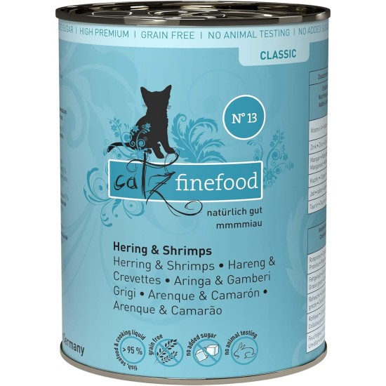 catz finefood N° 13 Herring & Shrimps Feinkost Wet Cat Food, Refined with Pumpkin & Aloe Vera, 16 x 85 g Bags catz finefood N° 13 Herring & Shrimps Feinkost Wet Cat Food, Refined with Pumpkin & Aloe Vera, 16 x 85 g Bags