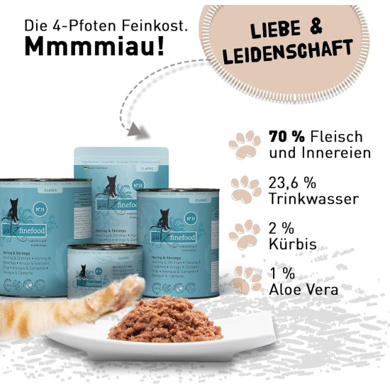 catz finefood N° 13 Herring & Shrimps Feinkost Wet Cat Food, Refined with Pumpkin & Aloe Vera, 16 x 85 g Bags catz finefood N° 13 Herring & Shrimps Feinkost Wet Cat Food, Refined with Pumpkin & Aloe Vera, 16 x 85 g Bags