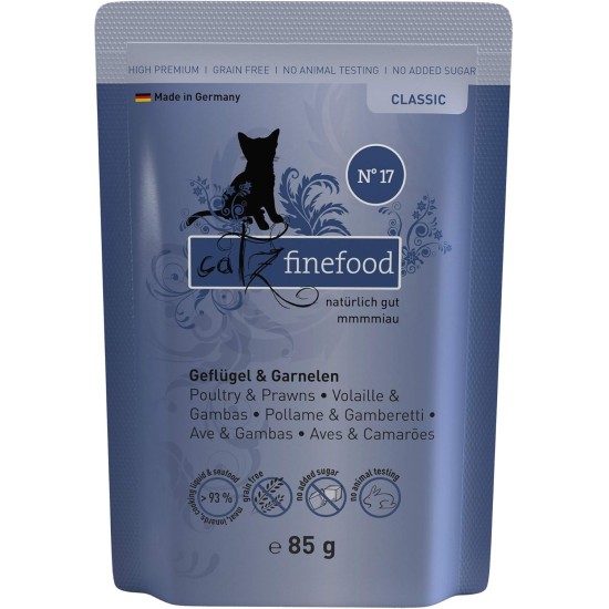 catz finefood N° 17 Poultry & Shrimp Delicatessen Wet Cat Food Refined with Carrot & Cranberry, 16 x 85 g Bags catz finefood N° 17 Poultry & Shrimp Delicatessen Wet Cat Food Refined with Carrot & Cranberry, 16 x 85 g Bags