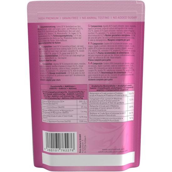 catz finefood N° 19 Lamb & Horse Delicatessen Wet Cat Food, Refined with Zucchini & Tomato, 16 x 85 g Bags catz finefood N° 19 Lamb & Horse Delicatessen Wet Cat Food, Refined with Zucchini & Tomato, 16 x 85 g Bags