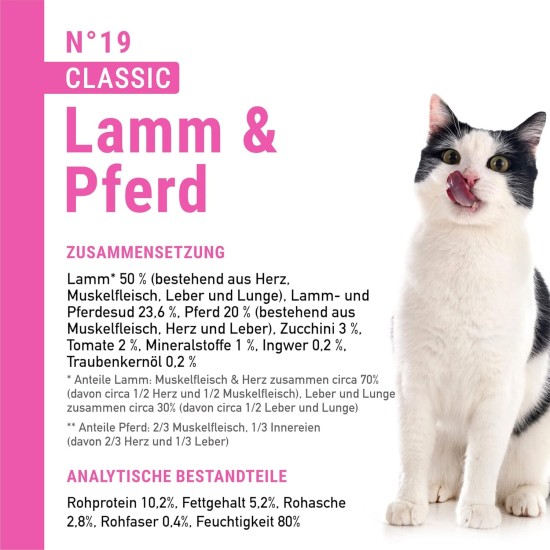catz finefood N° 19 Lamb & Horse Delicatessen Wet Cat Food, Refined with Zucchini & Tomato, 16 x 85 g Bags catz finefood N° 19 Lamb & Horse Delicatessen Wet Cat Food, Refined with Zucchini & Tomato, 16 x 85 g Bags