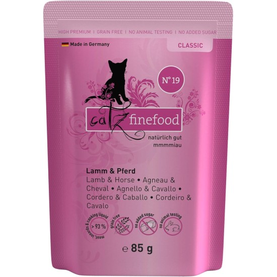 catz finefood N° 19 Lamb & Horse Delicatessen Wet Cat Food, Refined with Zucchini & Tomato, 16 x 85 g Bags catz finefood N° 19 Lamb & Horse Delicatessen Wet Cat Food, Refined with Zucchini & Tomato, 16 x 85 g Bags