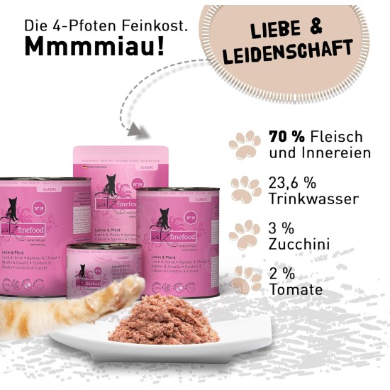 catz finefood N° 19 Lamb & Horse Delicatessen Wet Cat Food, Refined with Zucchini & Tomato, 16 x 85 g Bags catz finefood N° 19 Lamb & Horse Delicatessen Wet Cat Food, Refined with Zucchini & Tomato, 16 x 85 g Bags