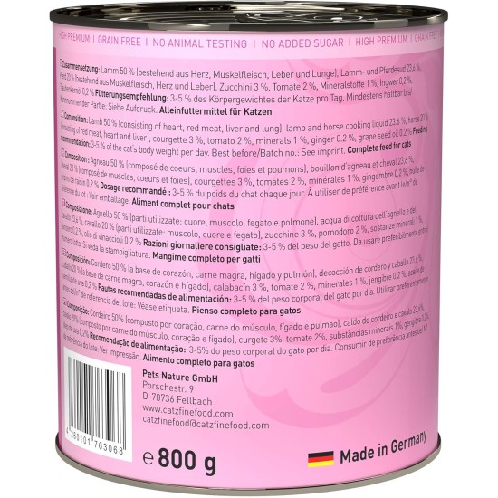 catz finefood N° 19 Lamb & Horse Delicatessen Wet Cat Food, Refined with Zucchini & Tomato, 16 x 85 g Bags catz finefood N° 19 Lamb & Horse Delicatessen Wet Cat Food, Refined with Zucchini & Tomato, 16 x 85 g Bags
