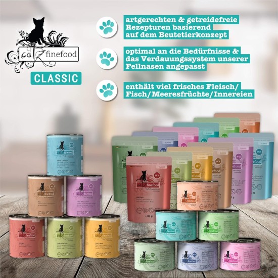 catz finefood N° 21 Wild & Redfish Feinkost Wet Cat Food, Refined with Potato and Blueberry, 6 x 800 g Tins catz finefood N° 21 Wild & Redfish Feinkost Wet Cat Food, Refined with Potato and Blueberry, 6 x 800 g Tins