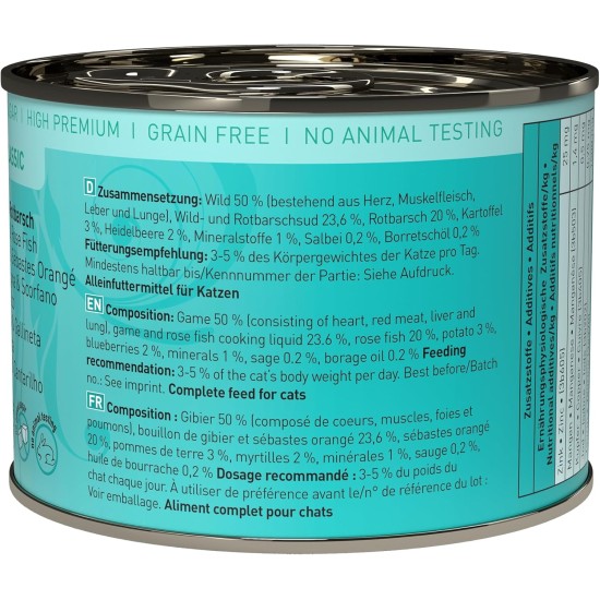 catz finefood N° 21 Wild & Redfish Feinkost Wet Cat Food, Refined with Potato and Blueberry, 6 x 800 g Tins catz finefood N° 21 Wild & Redfish Feinkost Wet Cat Food, Refined with Potato and Blueberry, 6 x 800 g Tins