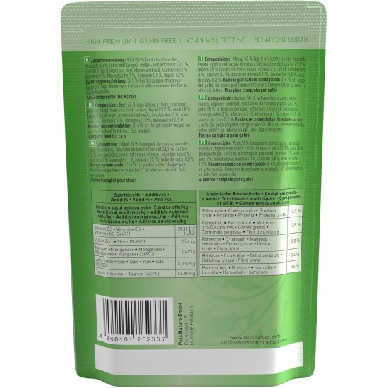 catz finefood N° 23 Beef & Duck Delicatessen Wet Cat Food, Refined with Cranberry & Aloe Vera, 16 x 85 g Bags catz finefood N° 23 Beef & Duck Delicatessen Wet Cat Food, Refined with Cranberry & Aloe Vera, 16 x 85 g Bags