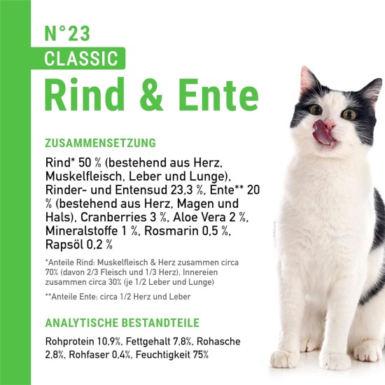 catz finefood N° 23 Beef & Duck Delicatessen Wet Cat Food, Refined with Cranberry & Aloe Vera, 16 x 85 g Bags catz finefood N° 23 Beef & Duck Delicatessen Wet Cat Food, Refined with Cranberry & Aloe Vera, 16 x 85 g Bags