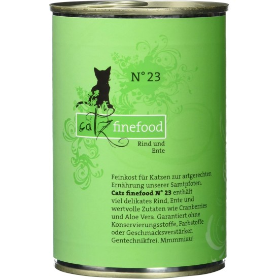 catz finefood N° 23 Beef & Duck Delicatessen Wet Cat Food, Refined with Cranberry & Aloe Vera, 16 x 85 g Bags catz finefood N° 23 Beef & Duck Delicatessen Wet Cat Food, Refined with Cranberry & Aloe Vera, 16 x 85 g Bags
