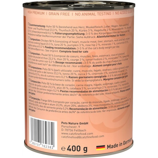 catz finefood N° 25 Chicken & Tuna Delicatessen Wet Cat Food, Refined with Pumpkin and Rosehip, 16 x 85 g Bags catz finefood N° 25 Chicken & Tuna Delicatessen Wet Cat Food, Refined with Pumpkin and Rosehip, 16 x 85 g Bags