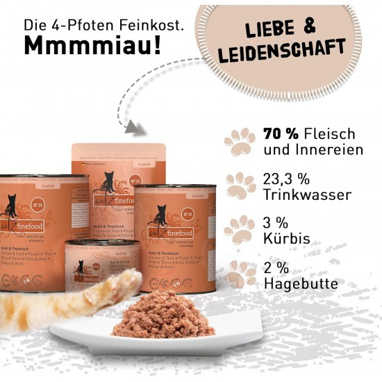 catz finefood N° 25 Chicken & Tuna Delicatessen Wet Cat Food, Refined with Pumpkin and Rosehip, 16 x 85 g Bags catz finefood N° 25 Chicken & Tuna Delicatessen Wet Cat Food, Refined with Pumpkin and Rosehip, 16 x 85 g Bags