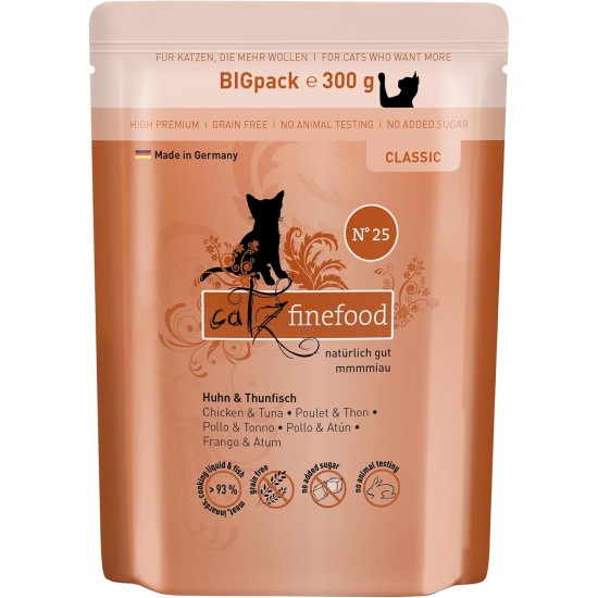 catz finefood N° 25 Chicken & Tuna Delicatessen Wet Cat Food, Refined with Pumpkin and Rosehip, 16 x 85 g Bags catz finefood N° 25 Chicken & Tuna Delicatessen Wet Cat Food, Refined with Pumpkin and Rosehip, 16 x 85 g Bags