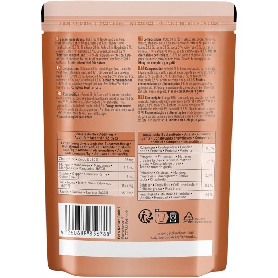 catz finefood N° 25 Chicken & Tuna Delicatessen Wet Cat Food, Refined with Pumpkin and Rosehip, 16 x 85 g Bags catz finefood N° 25 Chicken & Tuna Delicatessen Wet Cat Food, Refined with Pumpkin and Rosehip, 16 x 85 g Bags