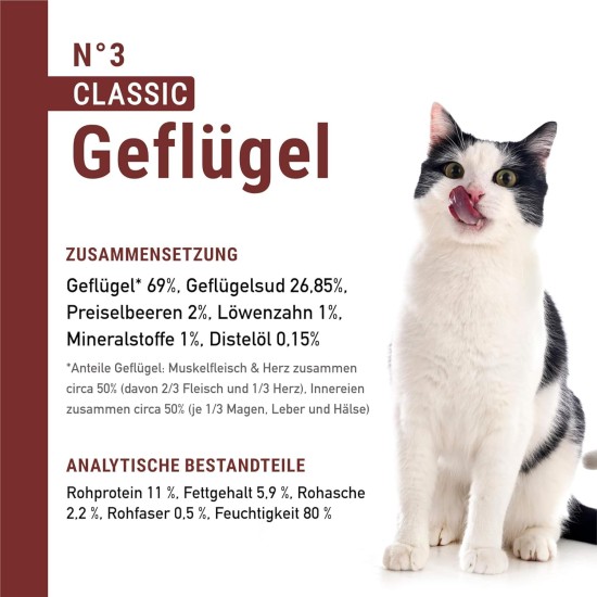 catz finefood N° 3 Poultry Delicatessen Wet Cat Food, Refined with Cranberries and Dandelions, 6 x 800 g Tins catz finefood N° 3 Poultry Delicatessen Wet Cat Food, Refined with Cranberries and Dandelions, 6 x 800 g Tins