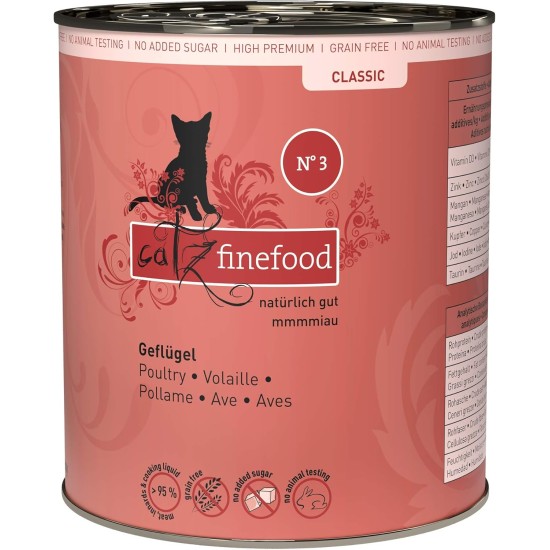 catz finefood N° 3 Poultry Delicatessen Wet Cat Food, Refined with Cranberries and Dandelions, 6 x 800 g Tins catz finefood N° 3 Poultry Delicatessen Wet Cat Food, Refined with Cranberries and Dandelions, 6 x 800 g Tins