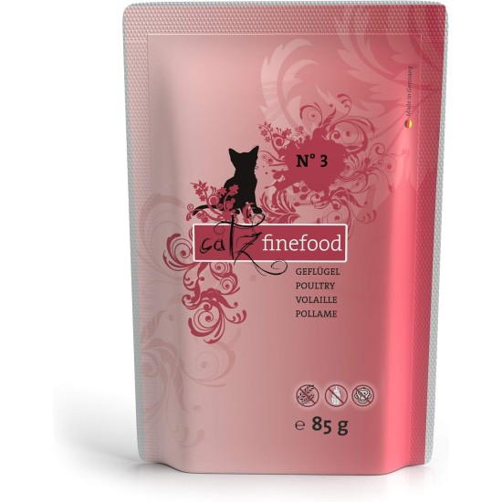 catz finefood N° 3 Poultry Delicatessen Wet Cat Food, Refined with Cranberries and Dandelions, 8 x 85 g Bags catz finefood N° 3 Poultry Delicatessen Wet Cat Food, Refined with Cranberries and Dandelions, 8 x 85 g Bags