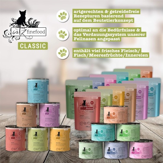 catz finefood N° 5 Salmon & Poultry Delicatessen Wet Cat Food, Refined with Spinach & Tomato, 6 x 800 g Tins catz finefood N° 5 Salmon & Poultry Delicatessen Wet Cat Food, Refined with Spinach & Tomato, 6 x 800 g Tins