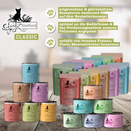 catz finefood N° 5 Salmon & Poultry Delicatessen Wet Cat Food, Refined with Spinach & Tomato, 6 x 800 g Tins catz finefood N° 5 Salmon & Poultry Delicatessen Wet Cat Food, Refined with Spinach & Tomato, 6 x 800 g Tins