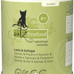 catz finefood N° 5 Salmon & Poultry Delicatessen Wet Cat Food, Refined with Spinach & Tomato, 6 x 800 g Tins catz finefood N° 5 Salmon & Poultry Delicatessen Wet Cat Food, Refined with Spinach & Tomato, 6 x 800 g Tins